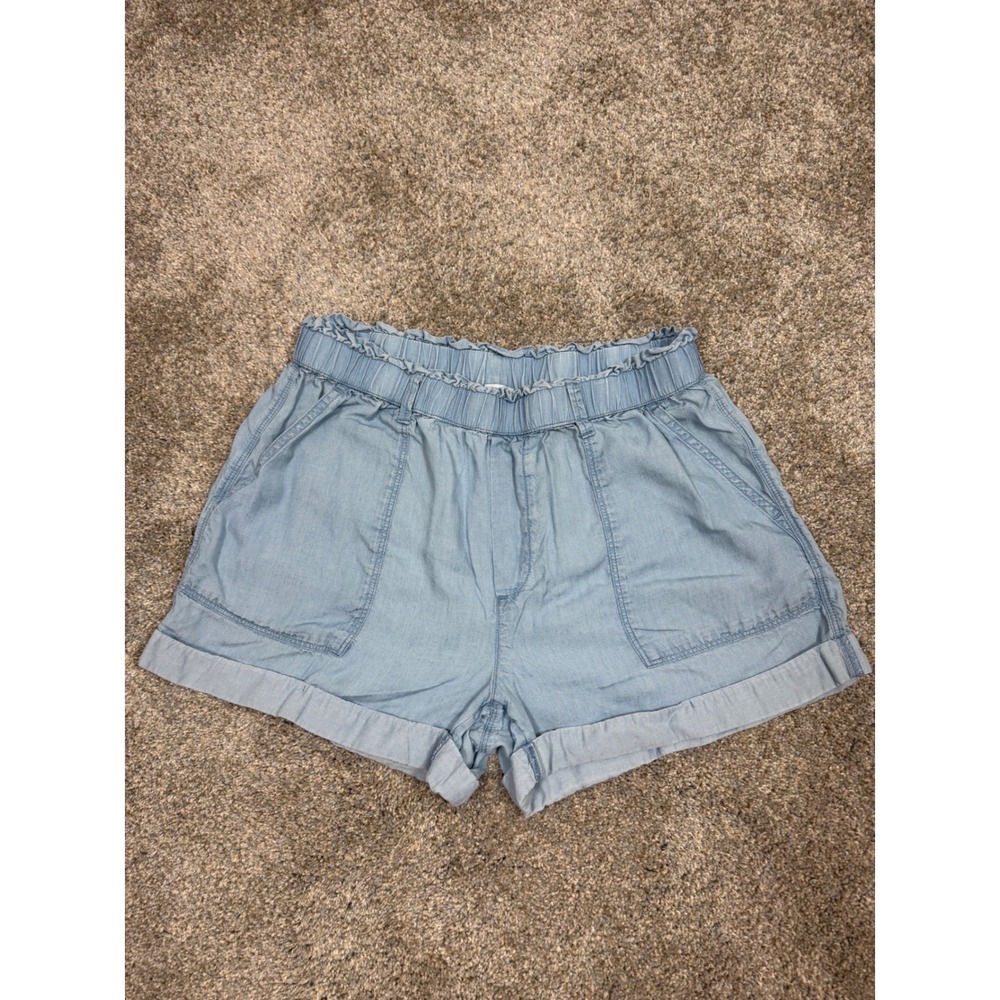 Aerie Womens Blue Chambray Paperbag Waist Cuffed Shorts Light Wash Medium